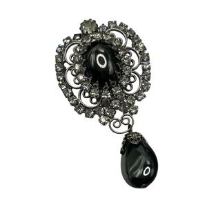 Vintage Juliana (D&E) Hematite Cabochon Dangle Brooch Book Piece